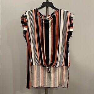 Striped Women's Top - Black, White, and Brown